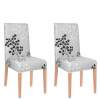 Set 2 Huse scaun dining/bucatarie, din spandex, model cu frunze, culoare gri