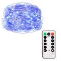 Instalatie luminoasa decorativa sir cu 100 LED-uri, pentru Craciun, cu telecomanda, 10m, 3xAA, albastru