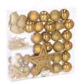 Set 51 Globuri si Decoratiuni de Craciun pentru Brad, cu Stea si Margele, din Plastic, auriu