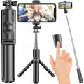 Selfie Stick Telescopic Reglabil cu Telecomanda Detasabila, conectare Bluetooth, 60 cm, culoare Negru