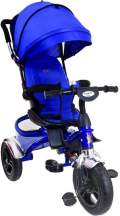 Tricicleta Carucior pentru copii cu scaun rotativ, copertina, cos, maner parental, suport picioare pliabil, culoare albastru