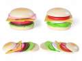 Set Hamburger din Lemn jucarie pentru copii, fixare cu velcro, 2buc