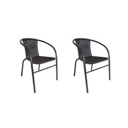 Set 2 scaune Rattan si Metal pentru Curte, Gradina, Terasa sau Balcon, Stivuibil, Culoare Negru