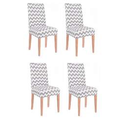 Set 4 huse scaun dining/bucatarie, din spandex, model Zig-Zag, culoare gri/alb