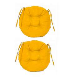 Set Perne decorative rotunde, pentru scaun de bucatarie sau terasa, diametrul 35cm, culoare galben, 2 buc/set