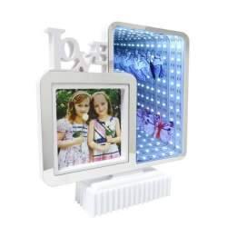 Rama Foto cu Oglinda iluminata LED, efect 3D, 19.5x20x4.5cm, alb