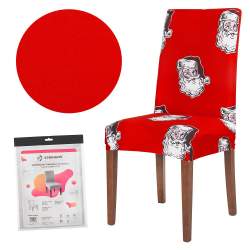 Husa cu Mos Craciun pentru scaun dining/bucatarie, din spandex, culoare rosu