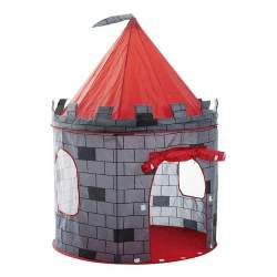 Cort de joaca pliabil tip castel pentru copii, cu usa si fereastra, 125x105cm, rosu/gri