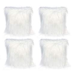 Set 4 perne decorative pufoase, din blanita artificiala, 40x40 cm, culoare alb