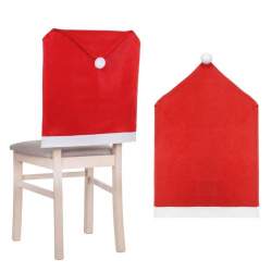 Husa decorativa pentru spatar scaun tip Caciula de Mos Craciun, 68 x 48cm, culoare rosu