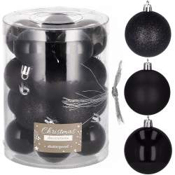 Set 20 Globuri de Craciun pentru Brad cu agatatori, din Plastic, diametru 4 cm, negru