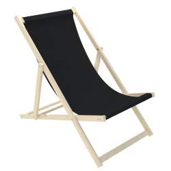 Scaun pliabil tip sezlong pentru plaja, gradina sau camping, cu cadru din lemn, 110x60 cm, 110kg, Negru