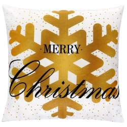 Perna decorativa cu puf model Merry Christmas, dimensiune 40x40, alb/auriu