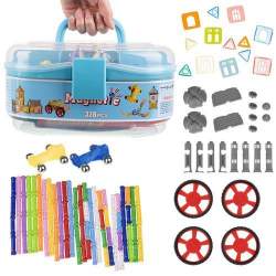 Set de constructie cu blocuri magnetic educativ pentru copii, 328 piese, multicolor