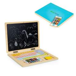 Jucarie tip Laptop educativ din lemn pentru copii, cu 78 elemente magnetice, albastru