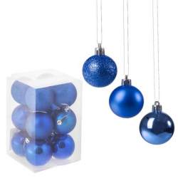 Set globuri Craciun, pentru brad, din plastic, 6cm, 12 buc, albastru
