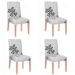 Set 4 Huse scaun dining/bucatarie, din spandex, model cu frunze, culoare gri