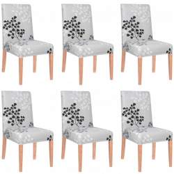 Set 6 Huse scaun dining/bucatarie, din spandex, model cu frunze, culoare gri