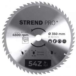 Disc circular, pentru lemn, 54 dinti, 350 mm, Strend Pro MART-2232038