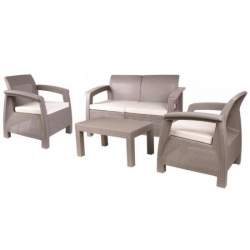 Set mobilier gradina/terasa, cappuccino, ratan sintetic, 1 masa, 2 scaune, 1 canapea, Antigua MART-802401