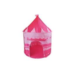 Cort de joaca pentru copii, tip castel, impermeabil, cu husa, model buline si coronite, roz, 105x135 cm, Isotrade MART-00001164-IS