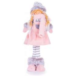 Decoratiune iarna, fata cu rochita, puf, roz si gri, 17x13x48 cm MART-8091235