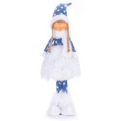 Decoratiune iarna, fata cu rochita tricotata si puf, albastru si gri, 14x11x51 cm MART-8091240