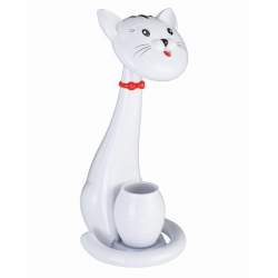 Lampa de birou, Jumi, model pisica, lumina LED reglabila, alb, cu suport pixuri si creioane, 16x20x40 cm MART-E-253032