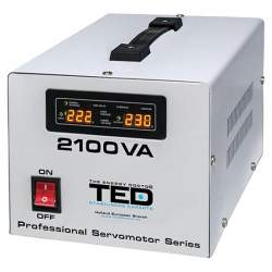 Stabilizator de tensiune servomotor automat, 2100 VA, 140-260V, unda sinusoidala pura, 2 x Schuko, Afisaj LED FMG-LCH-TED-SVC2100