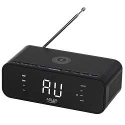 Radio FM cu ceas desteptator, Incarcator wireless, Bluetooth, AUX, USB, Negru, 5 W FMG-LCH-AD1192B