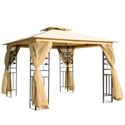 Pavilion/foisor pentru gradina/terasa, cadru metalic, cu perdele, galben, 3x3x2.65 m MART-AR613629