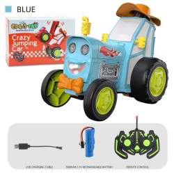 Tractor saritor, cu telecomanda, cu lumini si muzica vesela Bleu MAKS-1247