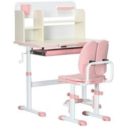 Birou cu scaun pentru copii 3-12 ani, inaltime reglabila, PP, MDF, otel, cu rafturi, roz MART-AR162842