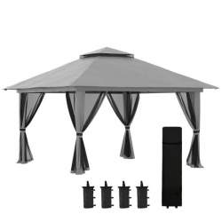 Pavilion/foisor pentru gradina/terasa, pliabil cu inaltime ajustabila, material Oxford, cadru metalic, cu plasa insecte, 4 contragreutati, gri, 3.92x3.92x2.83 m MART-AR169032