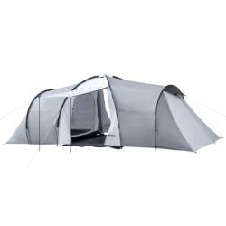 Cort camping, 4-5 persoane, material Oxford, impermeabil, cu copertina, geanta, gri, 590x245x193 cm MART-AR212189