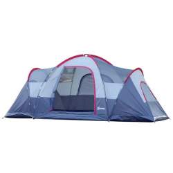 Cort camping, 5-6 persoane, material Oxford, impermeabil, cu copertina, geanta, gri si rosu, 455x230x180 cm MART-AR177594
