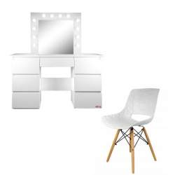 Masa de toaleta/machiaj + scaun Lars, alba, cu oglinda si LED-uri, Vanessa, 130x43x143 cm MART-54492-910737