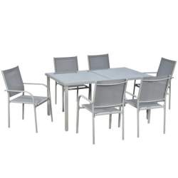 Set mobilier gradina/terasa, aluminiu, blat sticla, gri si argintiu, 1 masa, 6 scaune, Sway MART-AR176566