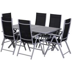 Set mobilier gradina/terasa, aluminiu, blat sticla, negru si argintiu, 1 masa, 6 scaune, Ash MART-AR22048