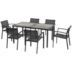 Set mobilier gradina/terasa, gri, efect lemn, 1 masa, 6 scaune, Payton MART-AR22047