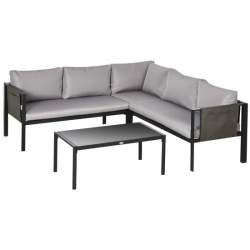 Set mobilier gradina/terasa, gri si negru, 1 masa, 2 canapele, Kayden MART-AR172551