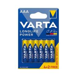 Set 6 baterii alcaline Varta Longlife, AAA, marime LR03, 1.5 V FMG-LCH-VAR-LR3