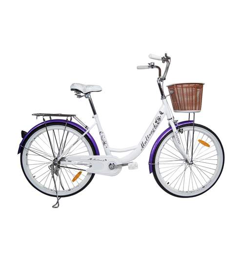 Bicicleta de Oras MalTrack Purple Dream, Roti 26 Inch, Cos Cumparaturi si Motive Florale
