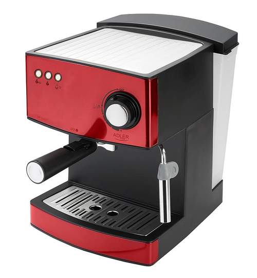 Espressor de Cafea si Capucinno Adler, Functie Spumare Lapte, Putere 850W, Rezervor Apa 1.6L Detasabil, Presiune 15 bar, Rosu
