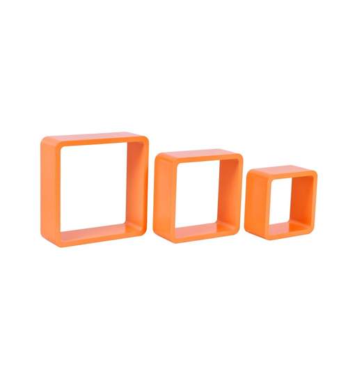 Set 3 Rafturi de Perete Cube Patrate si Colturi Rotunjite, Dimensiuni Diferite, Culoare Portocaliu