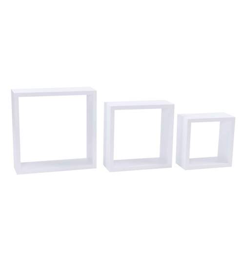 Set 3 Rafturi de Perete Cube Quad Patrate, Dimensiuni Diferite, Culoare Alb