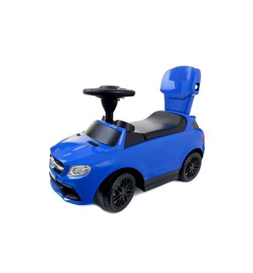 Masinuta pentru Plimbat Copii 3-in-1 cu Maner, Volan si Protectie Anti-Cadere, Model Mercedes, Culoare Albastru
