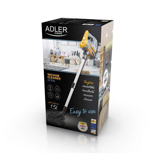 Mini Aspirator Vertical Adler fara Sac, Putere 800W, Filtru Lavabil, Cablu 7m