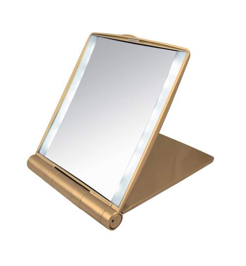 Oglinda Cosmetica Camry pentru Poseta cu Iluminare LED, Marire 3x, Ornament Swarovski, Culoare Auriu