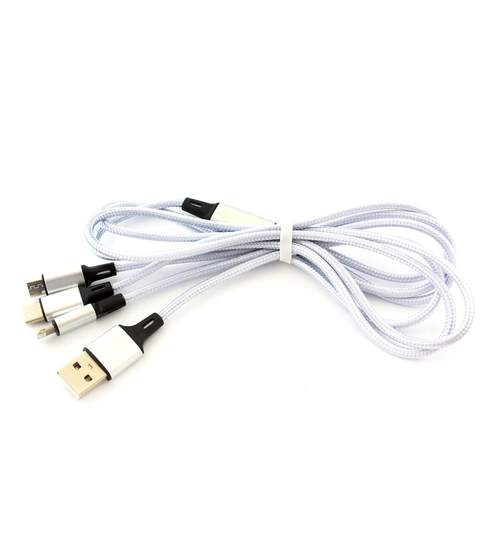 Cablu de Date 3-in-1, MicroUSB, Lighting si USB tip C, Lungime 1,2m, Argintiu